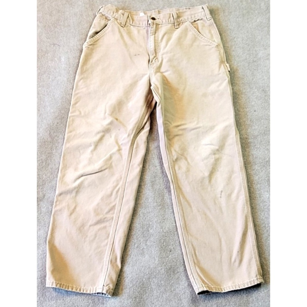 VINTAGE Carhartt Pants Men 38x30‎ BAIGE Washed Duck Canvas Cargo Carpenter